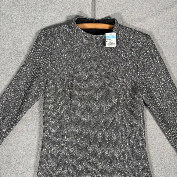 J McLaughlin Henrika Dress Women's Size M Charcoal Sequin Sparkle Sheath Tweed - Picture 6 of 16